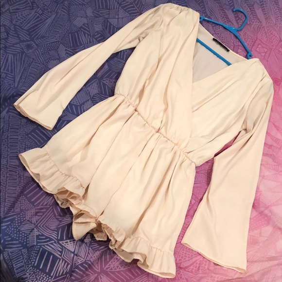 Honey Punch Dresses & Skirts - Honey Punch Nadia Creme Longsleeve Ruffle Romper